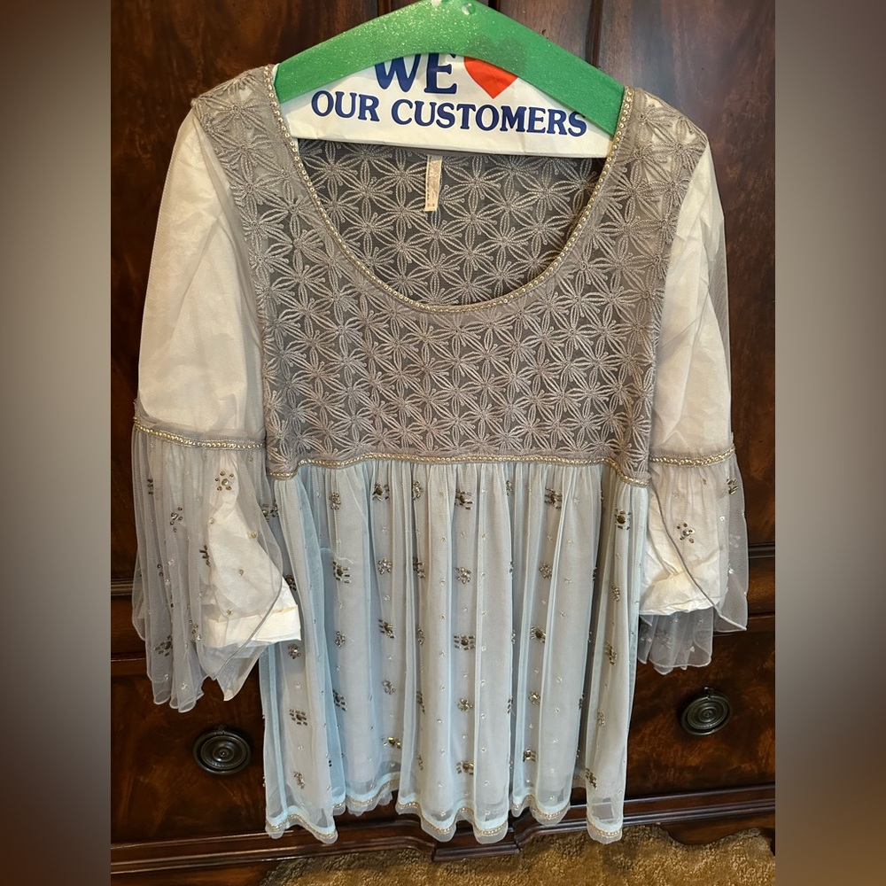 Elegant Gray and Blue Women's Free People’s Tunic Top